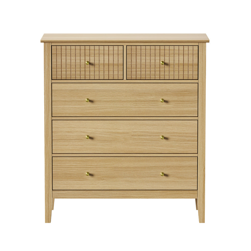 Oikiture 5 Chest of Drawers Dresser Storage Cabinet Tallboy Natural