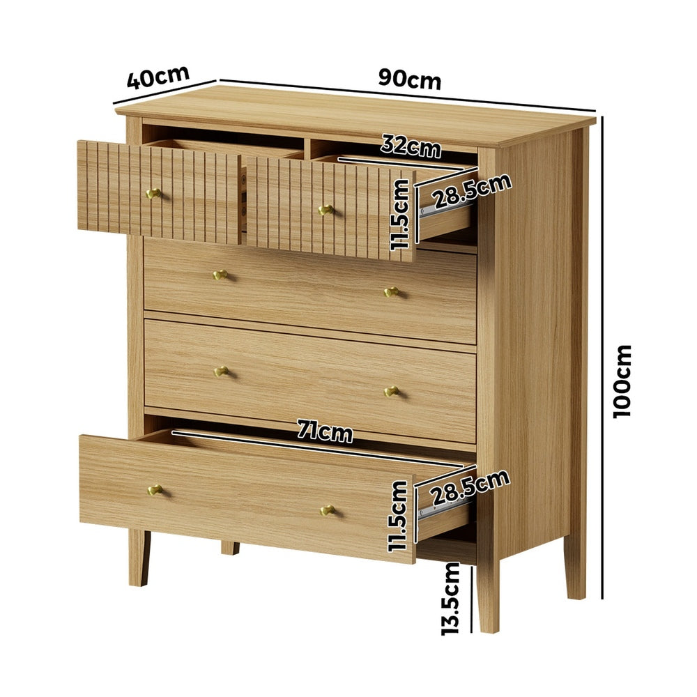 Oikiture 5 Chest of Drawers Dresser Storage Cabinet Tallboy Natural