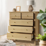 Oikiture 5 Chest of Drawers Dresser Storage Cabinet Tallboy Natural