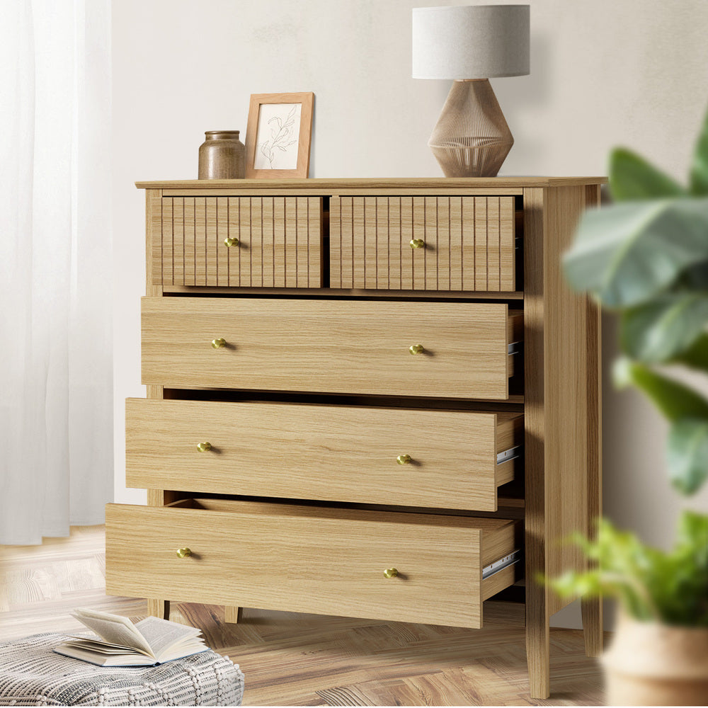 Oikiture 5 Chest of Drawers Dresser Storage Cabinet Tallboy Natural