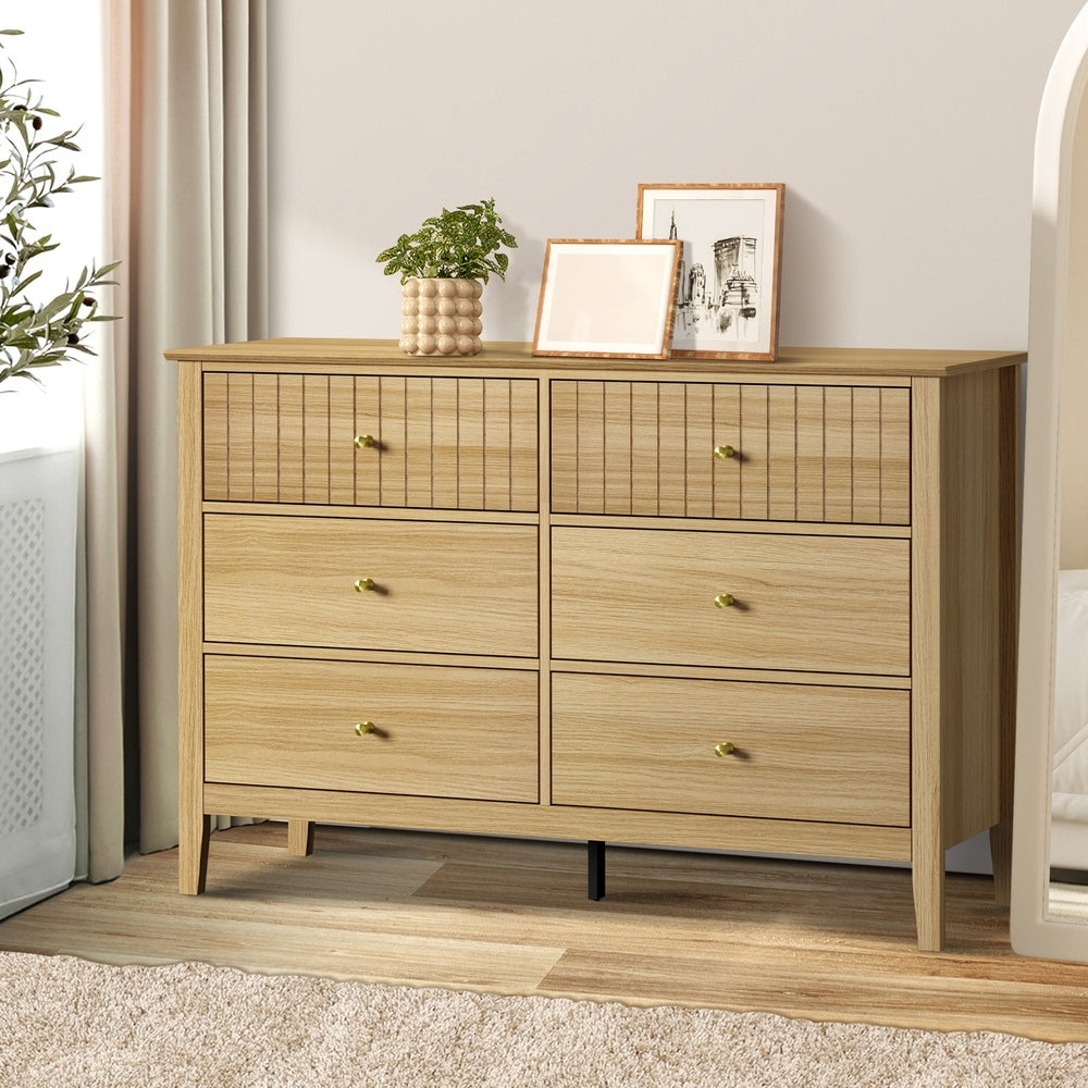 Oikiture 6 Chest of Drawers Dresser Tallboy Natural
