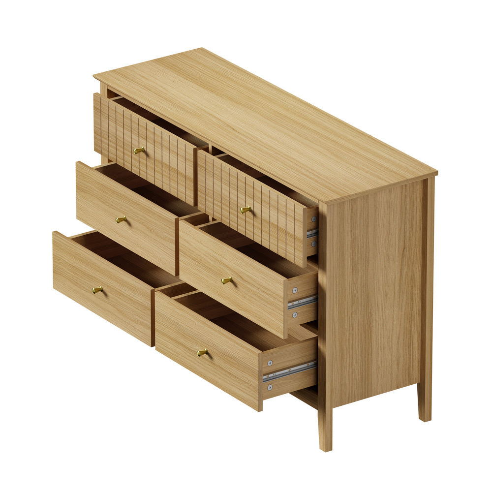 Oikiture 6 Chest of Drawers Dresser Tallboy Natural