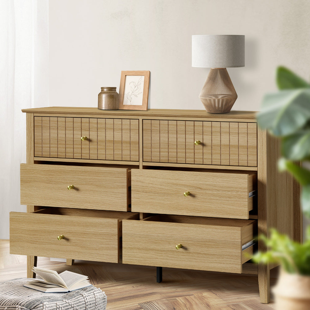 Oikiture 6 Chest of Drawers Dresser Tallboy Natural