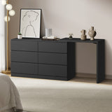Oikiture 6 Chest of Drawers Dresser with Side Table Black - Top-Down View