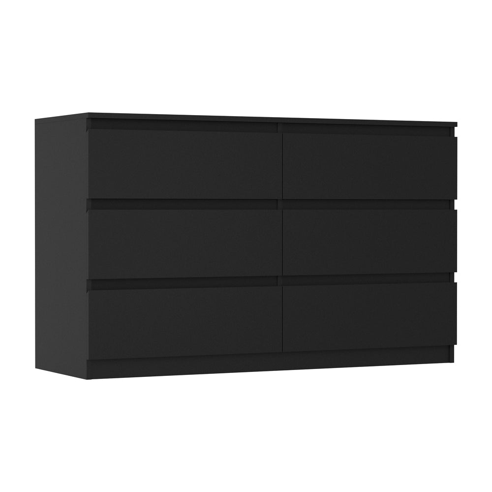 Oikiture 6 Chest of Drawers Lowboy Dresser Table Bedroom Black
