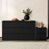 Oikiture 6 Chest of Drawers and Bedside Table Cabinet Bedroom Set Black - Low Angle