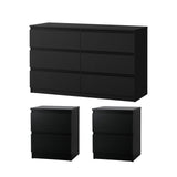Oikiture 6 Chest of Drawers and 2 Bedside Tables Bedroom Set Black