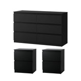 Oikiture 6 Chest of Drawers and 2 Bedside Tables Bedroom Set Black