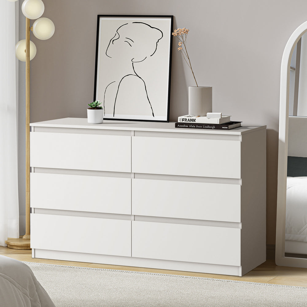 Oikiture 6 Chest of Drawers Lowboy Dresser Table Bedroom White