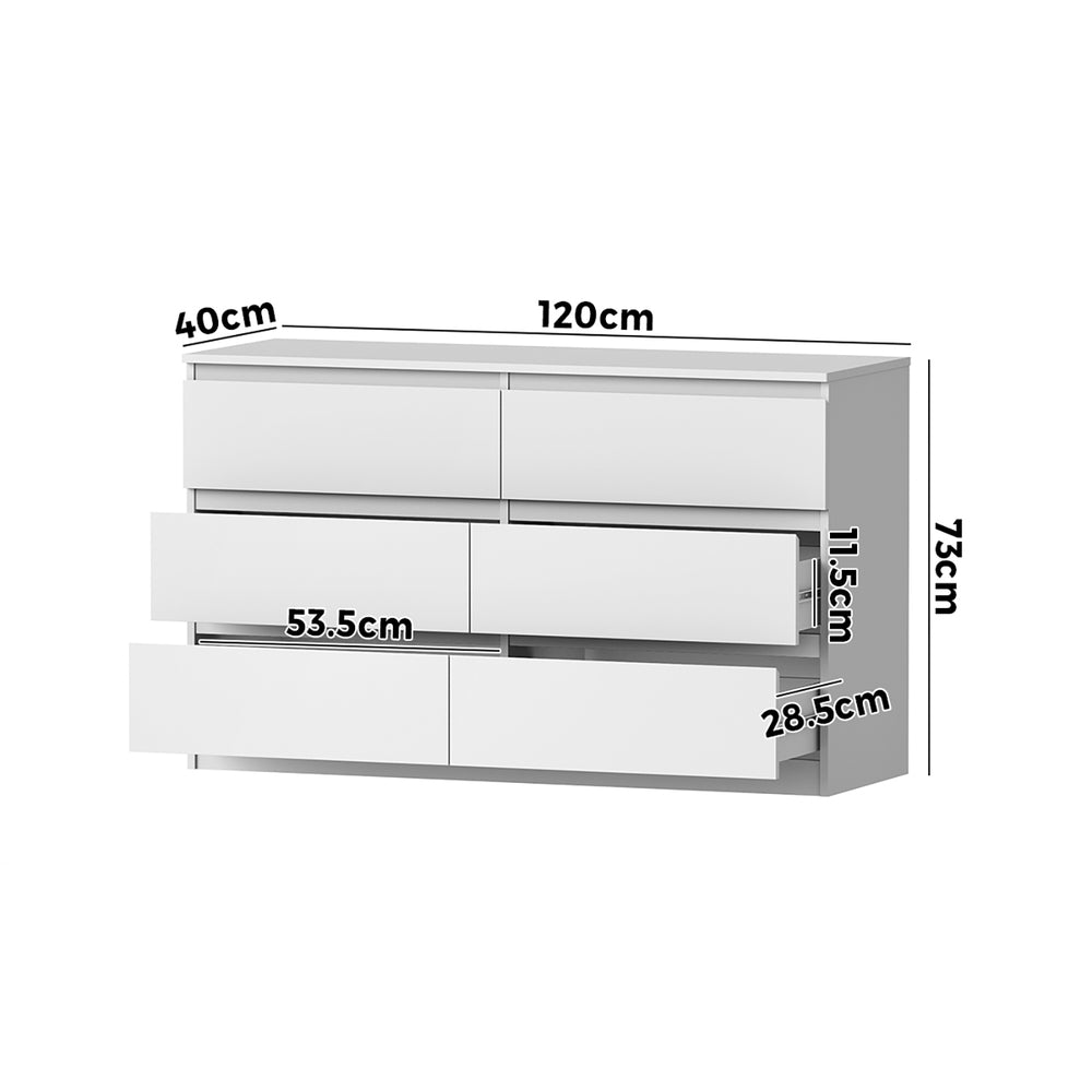 Oikiture 6 Chest of Drawers Lowboy Dresser Table Bedroom White