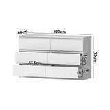 Oikiture 6 Chest of Drawers Lowboy Dresser Table Bedroom White - Low Angle