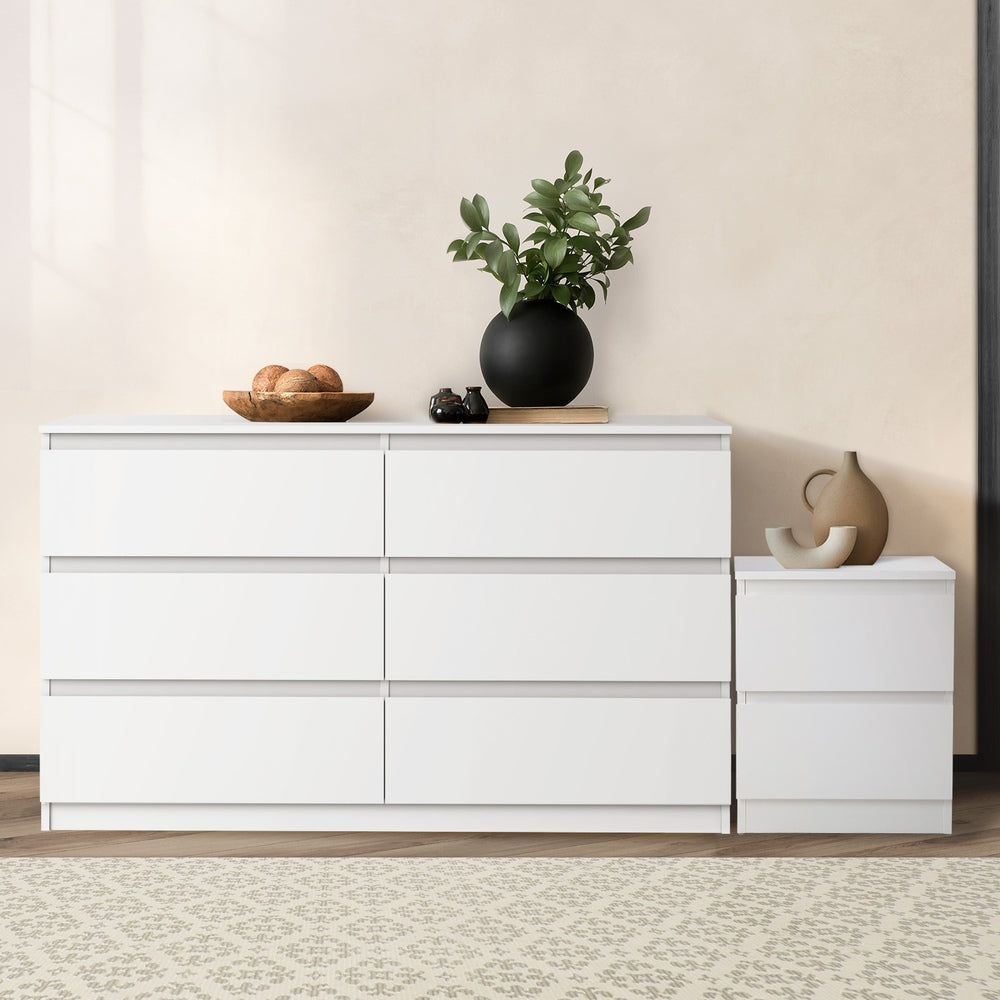 Oikiture 6 Chest of Drawers and Bedside Table Cabinet Bedroom Set White