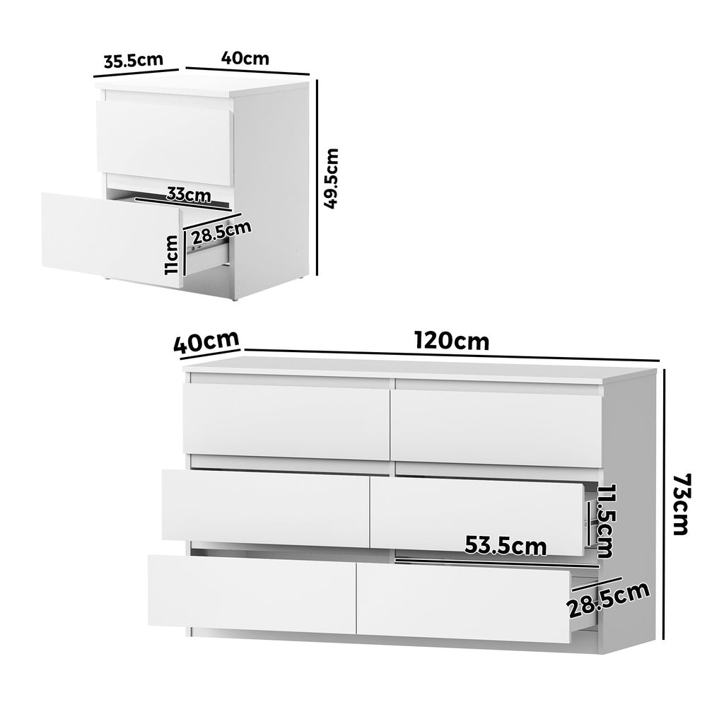 Oikiture 6 Chest of Drawers and Bedside Table Cabinet Bedroom Set White