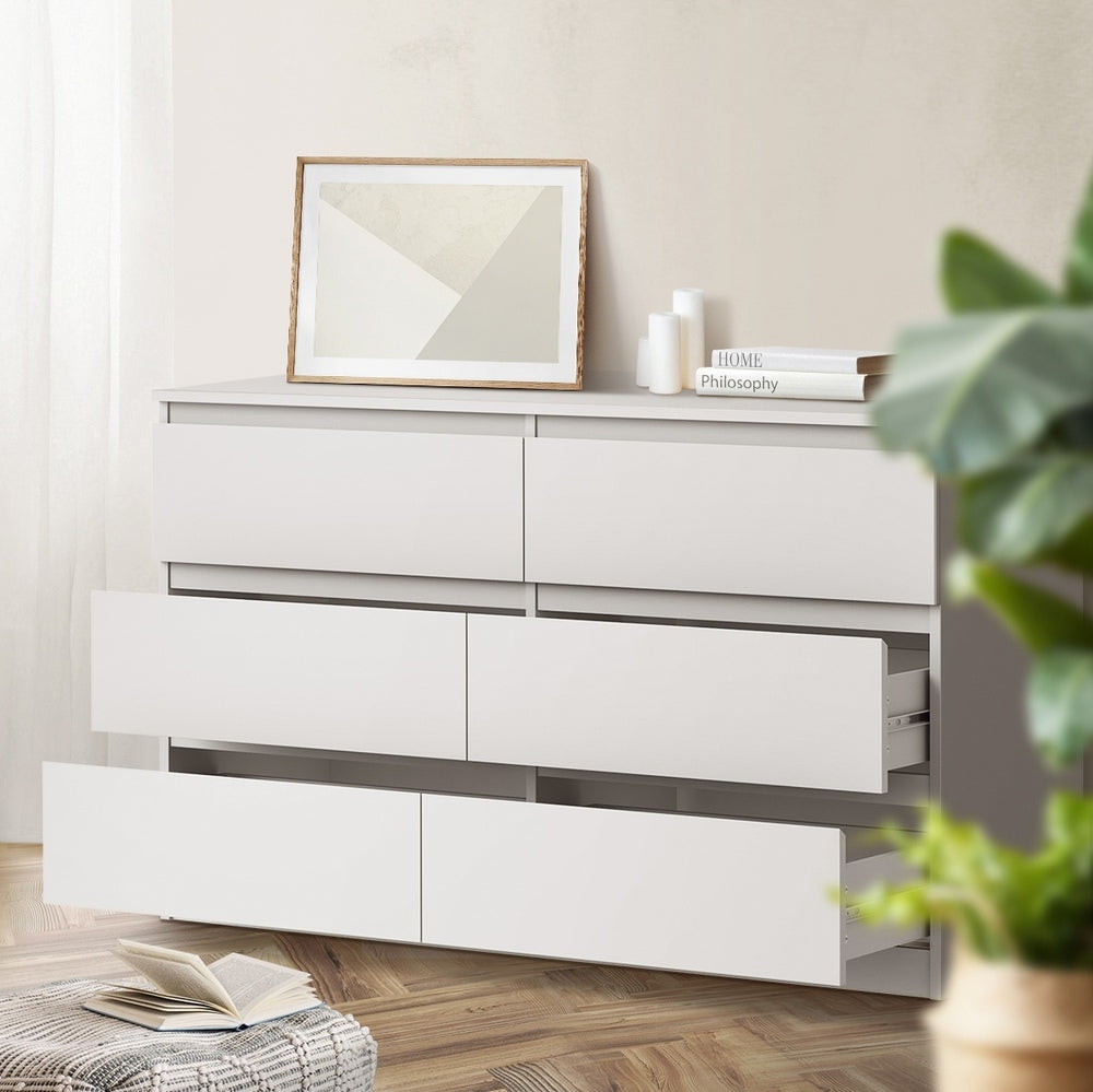 Oikiture 6 Chest of Drawers and Bedside Table Cabinet Bedroom Set White