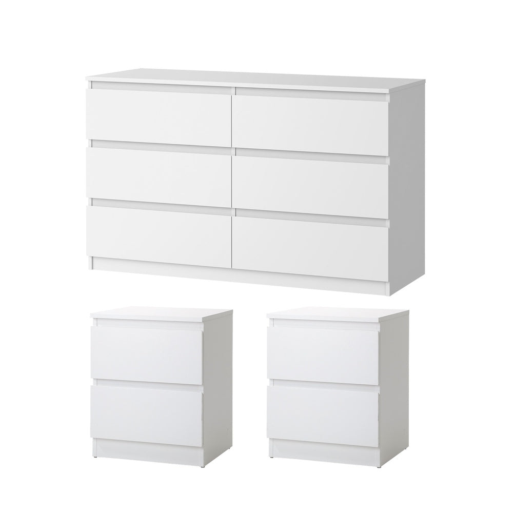 Oikiture 6 Chest of Drawers and 2 Bedside Tables Bedroom Set White