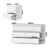 Oikiture 6 Chest of Drawers and 2 Bedside Tables Bedroom Set White - Rear View