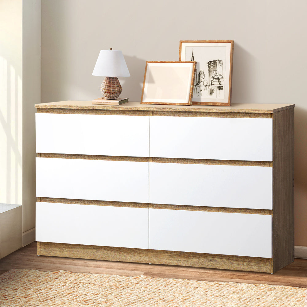 Oikiture 6 Chest of Drawers Tallboy Cabinet Dresser Table Wooden White Furniture