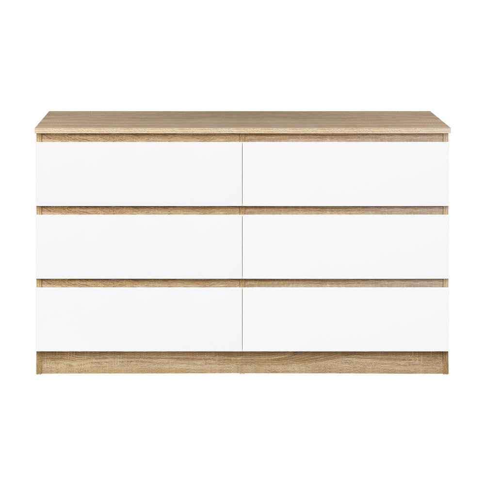 Oikiture 6 Chest of Drawers Tallboy Cabinet Dresser Table Wooden White Furniture