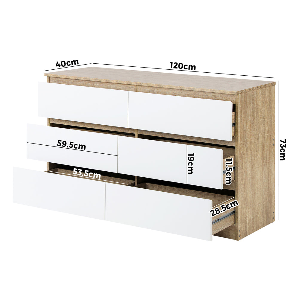 Oikiture 6 Chest of Drawers Tallboy Cabinet Dresser Table Wooden White Furniture