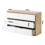 Oikiture 6 Chest of Drawers Tallboy Cabinet Dresser Table Wooden White Furniture
