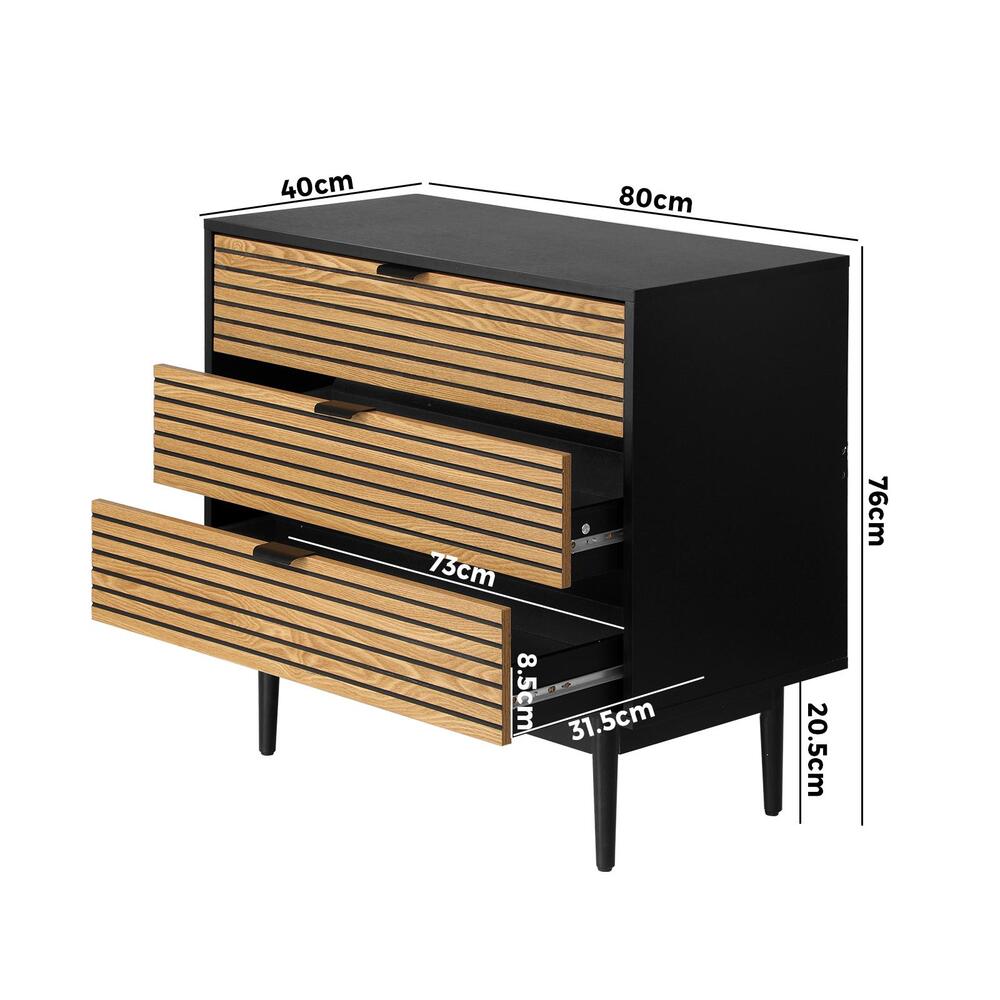 Oikiture 3 Chest of Drawers Dresser Table Lowboy