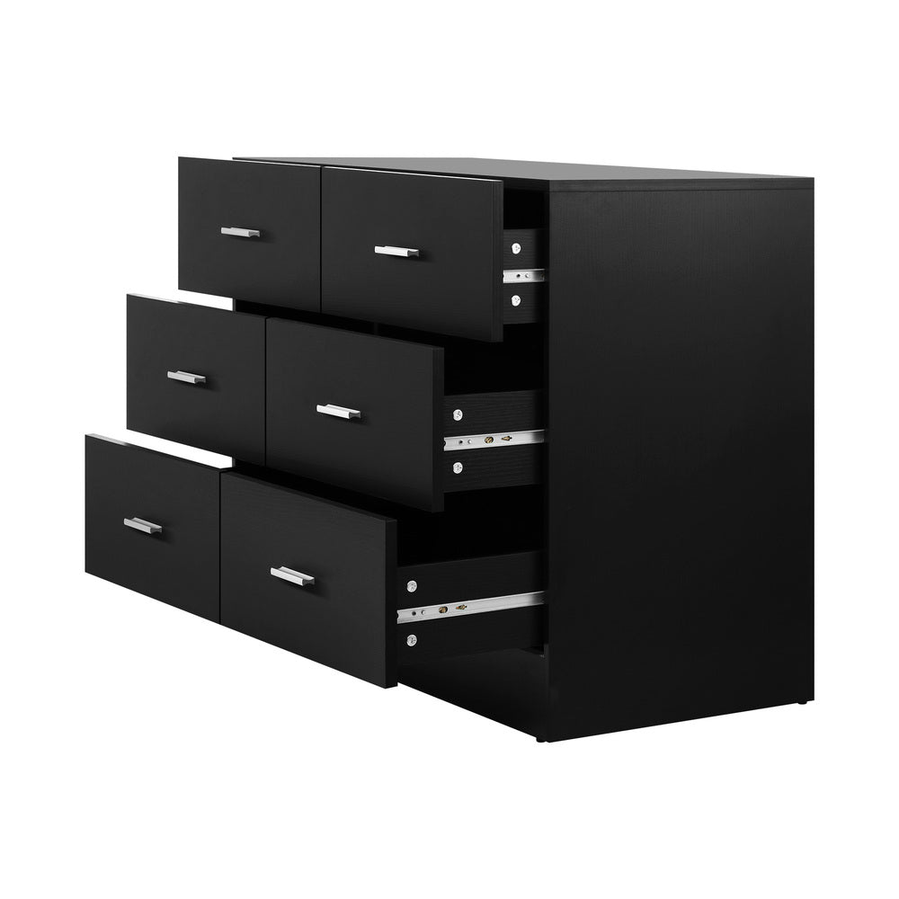 Oikiture 6 Chest of Drawers Aluminum Handles Black