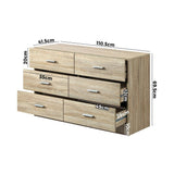 Oikiture 6 Chest of Drawers Aluminum Handles Wooden - Front View