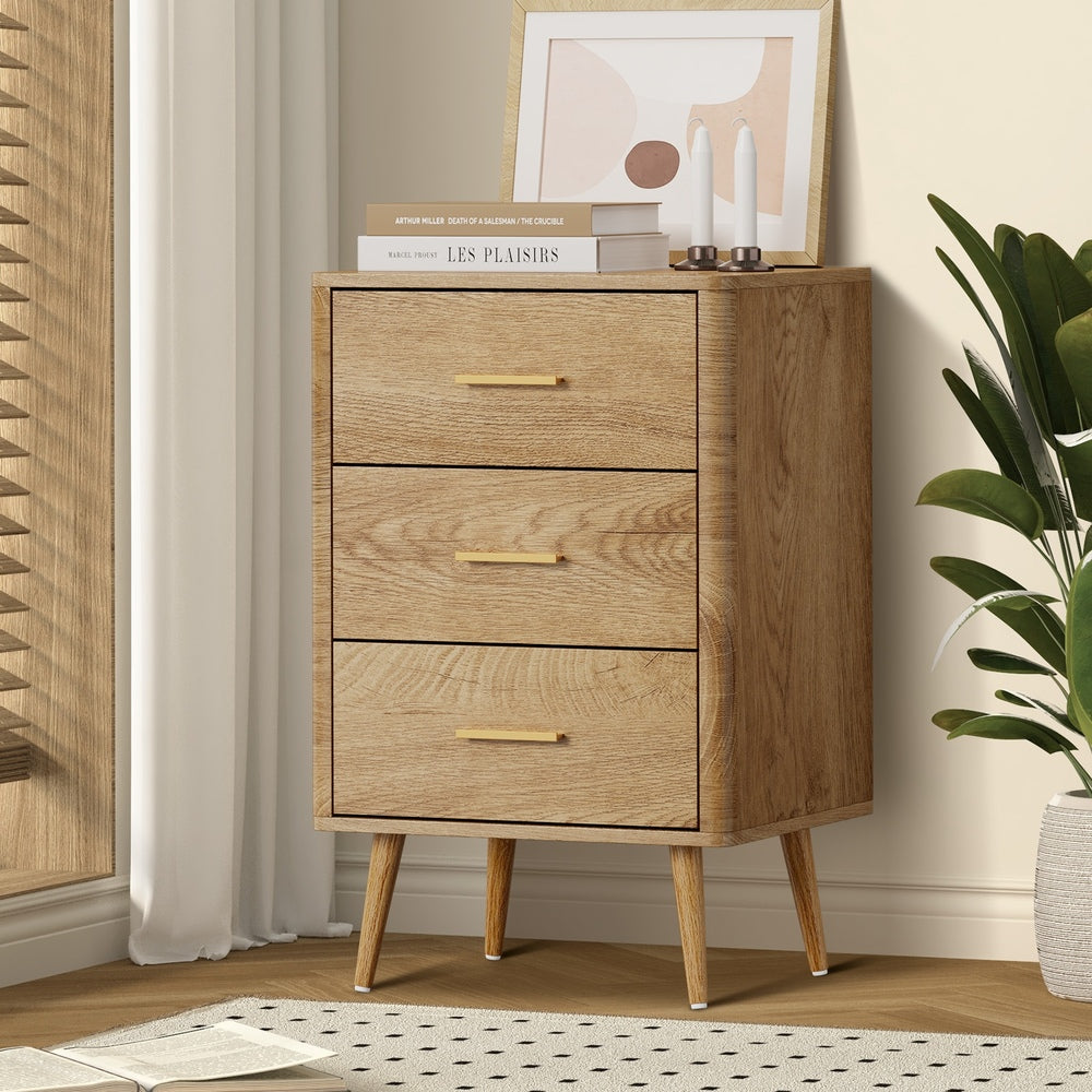 Oikiture 3 Chest of Drawers Tallboy Natural