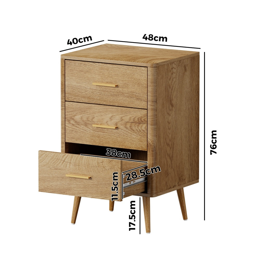 Oikiture 3 Chest of Drawers Tallboy Natural