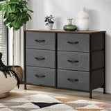 Oikiture 6 Chest of Drawers Fabric Grey Wooden Tabletop - Rear View