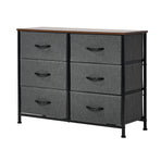 Oikiture 6 Chest of Drawers Fabric Grey Wooden Tabletop