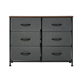 Oikiture 6 Chest of Drawers Fabric Grey Wooden Tabletop