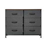 Oikiture 6 Chest of Drawers Fabric Grey Wooden Tabletop - Extra Image