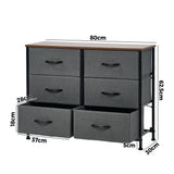 Oikiture 6 Chest of Drawers Fabric Grey Wooden Tabletop - Low Angle