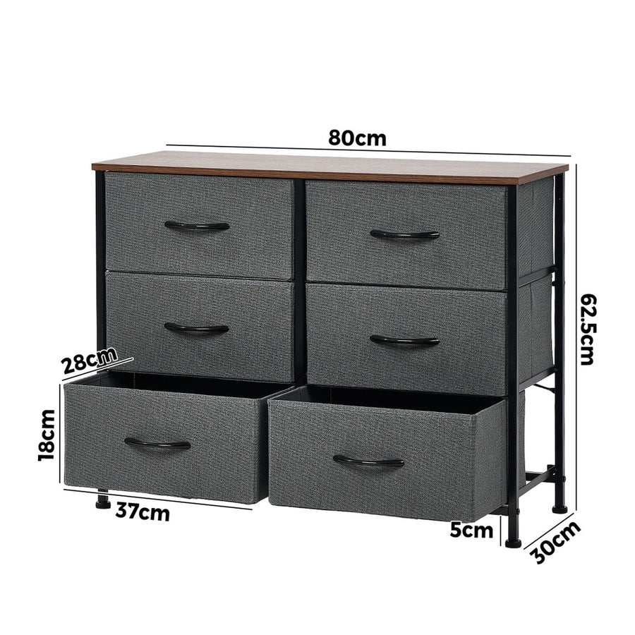 Oikiture 6 Chest of Drawers Fabric Grey Wooden Tabletop