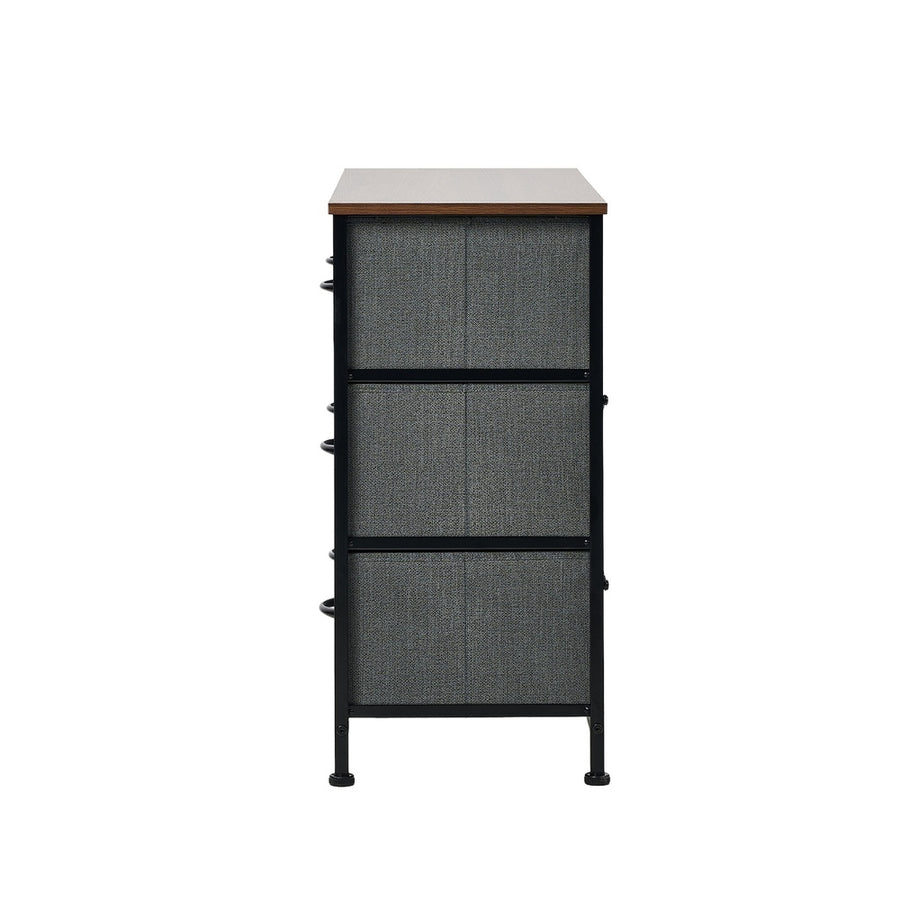 Oikiture 6 Chest of Drawers Fabric Grey Wooden Tabletop