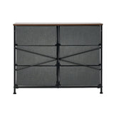 Oikiture 6 Chest of Drawers Fabric Grey Wooden Tabletop