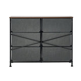 Oikiture 6 Chest of Drawers Fabric Grey Wooden Tabletop - Close-Up Angle
