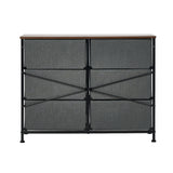 Oikiture 6 Chest of Drawers Fabric Grey Wooden Tabletop - Front View