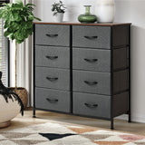 Oikiture 8 Chest of Drawers Fabric Grey Wooden Tabletop - Front View