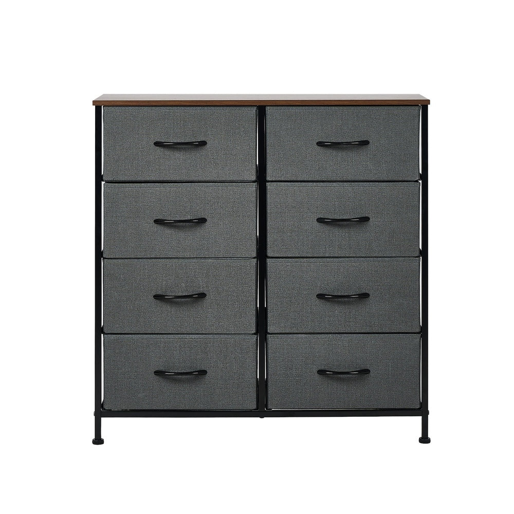 Oikiture 8 Chest of Drawers Fabric Grey Wooden Tabletop