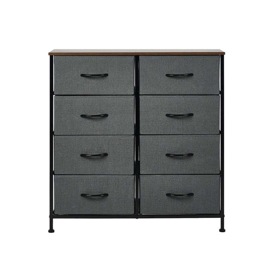 Oikiture 8 Chest of Drawers Fabric Grey Wooden Tabletop