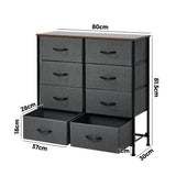 Oikiture 8 Chest of Drawers Fabric Grey Wooden Tabletop