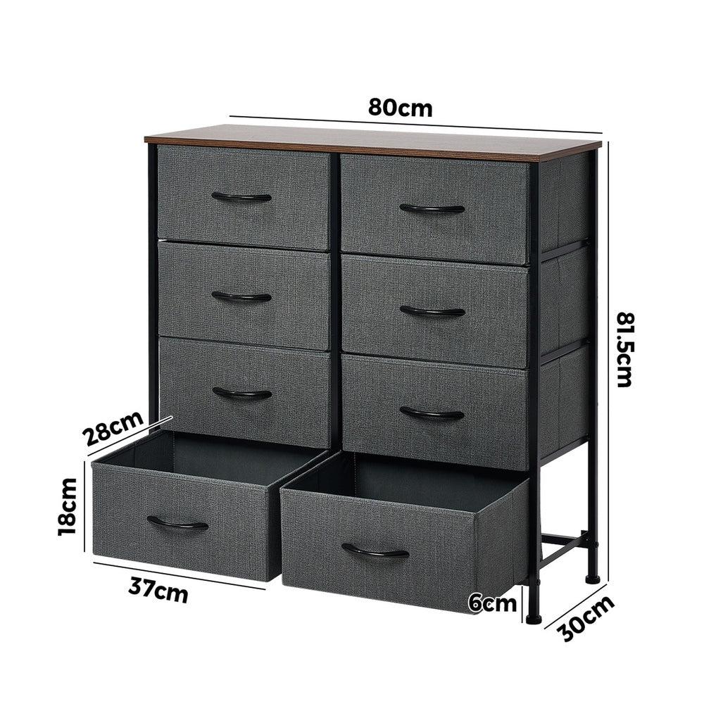 Oikiture 8 Chest of Drawers Fabric Grey Wooden Tabletop