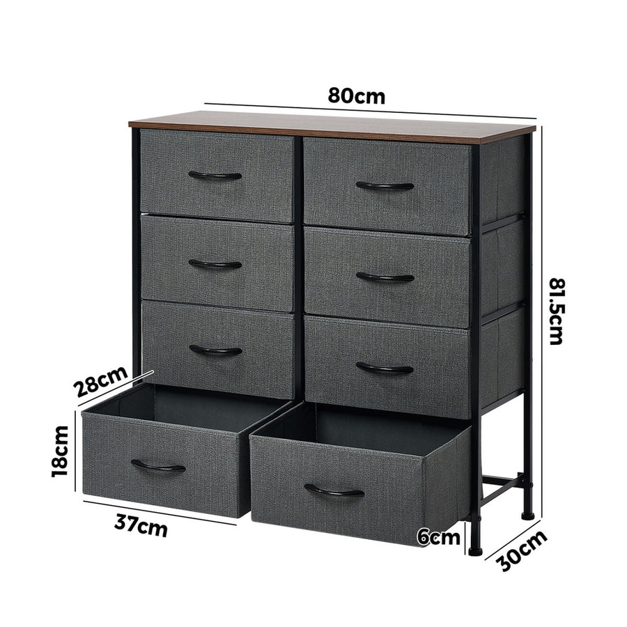 Oikiture 8 Chest of Drawers Fabric Grey Wooden Tabletop