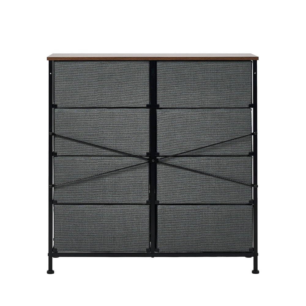 Oikiture 8 Chest of Drawers Fabric Grey Wooden Tabletop