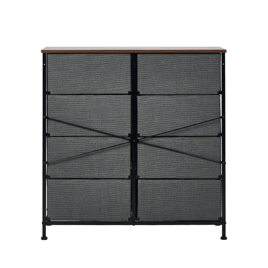 Oikiture 8 Chest of Drawers Fabric Grey Wooden Tabletop