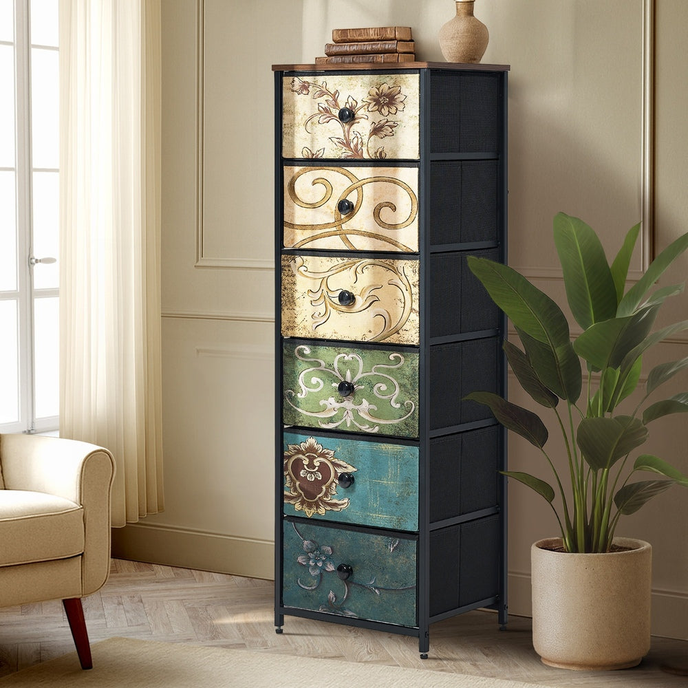 Oikiture 6 Chest of Drawers Fabric Tallboy Retro Vintage