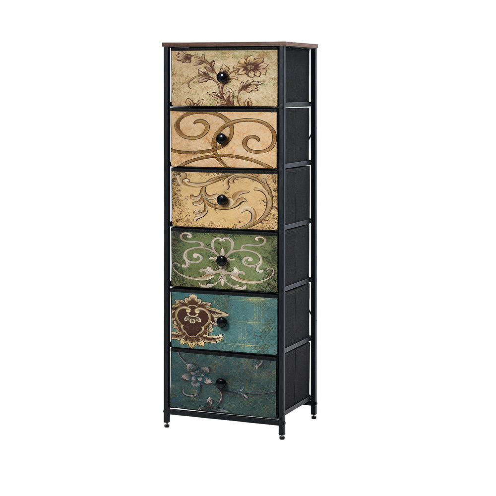 Oikiture 6 Chest of Drawers Fabric Tallboy Retro Vintage