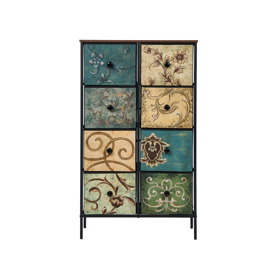 Oikiture 8 Chest of Drawers Fabric Tallboy Retro Vintage
